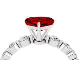 White gold Heart Cut Solitaire Ruby Ring with Pave Band and Four-Prong Setting_4