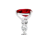 White gold Heart Cut Solitaire Ruby Ring with Pave Band and Four-Prong Setting_5