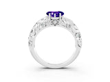 White gold Heart Cut Solitaire Tanzanite Leaf-Inspired Vine Band Ring with Prong Setting_3