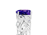 White gold Heart Cut Solitaire Tanzanite Leaf-Inspired Vine Band Ring with Prong Setting_5