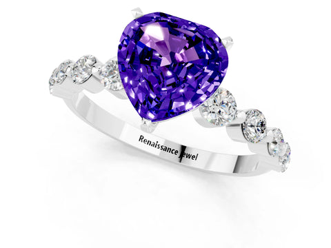 White gold Heart Cut Solitaire Tanzanite Ring with Pave Band and Four-Prong Setting_1
