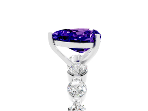 White gold Heart Cut Solitaire Tanzanite Ring with Pave Band and Four-Prong Setting_5