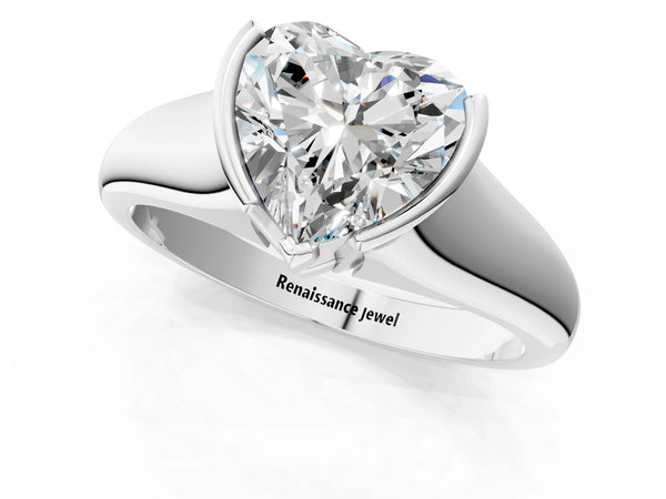 White gold Round Solitaire Tension Set Diamond Ring with Split Shank Band
