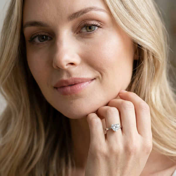 White Gold Heart-Shaped Bypass Solitaire Engagement Ring Setting with Plain Twist Band