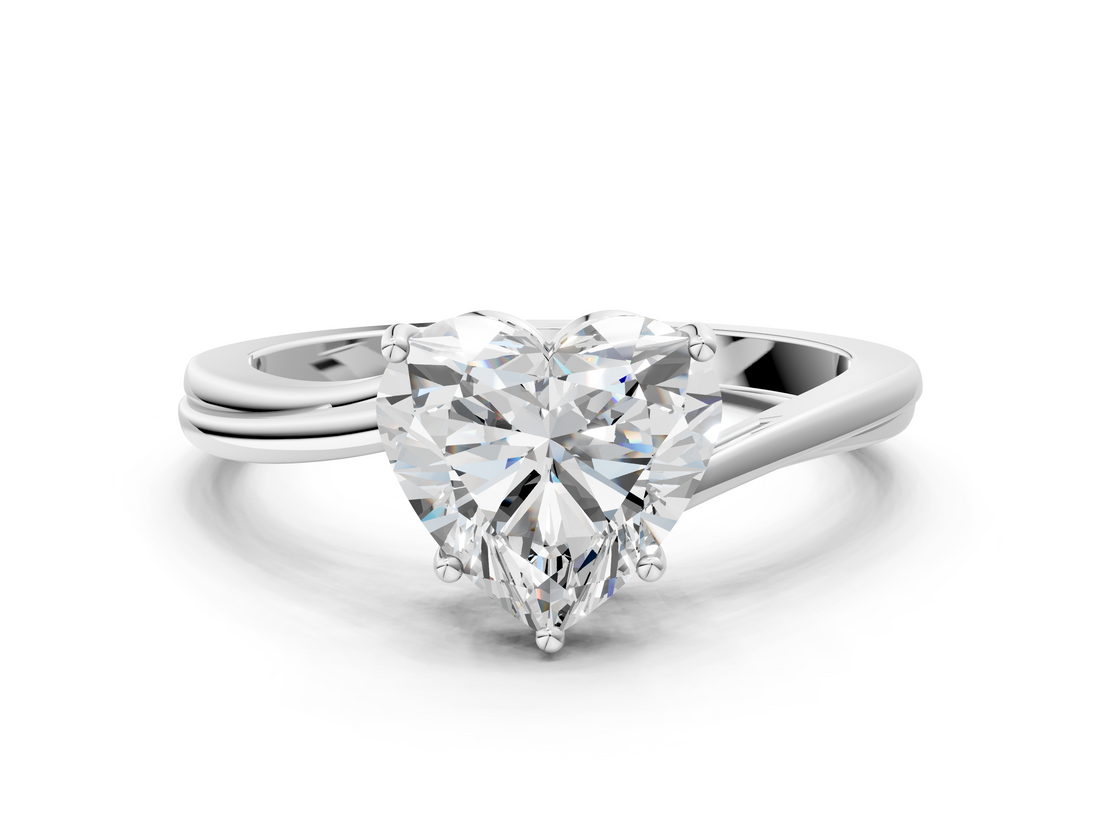 White gold Heart Cut Solitaire Twist Band Ring with Four-Prong Setting_76