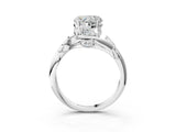 White gold Heart Cut Solitaire Twist Engagement Ring with Leaf Accents and Prong Setting_10