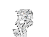 White gold Heart Cut Solitaire Twist Engagement Ring with Leaf Accents and Prong Setting_12