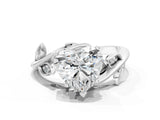 White gold Heart Cut Solitaire Twist Engagement Ring with Leaf Accents and Prong Setting_19