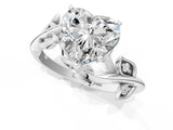 White gold Heart Cut Solitaire Twist Engagement Ring with Leaf Accents and Prong Setting_20