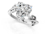 White gold Heart Cut Solitaire Twist Engagement Ring with Leaf Accents and Prong Setting_21