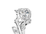 White gold Heart Cut Solitaire Twist Engagement Ring with Leaf Accents and Prong Setting_25