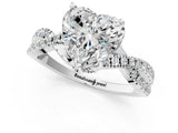 White gold Heart Cut Solitaire Twist Pave Diamond Engagement Ring with Prong Setting_318