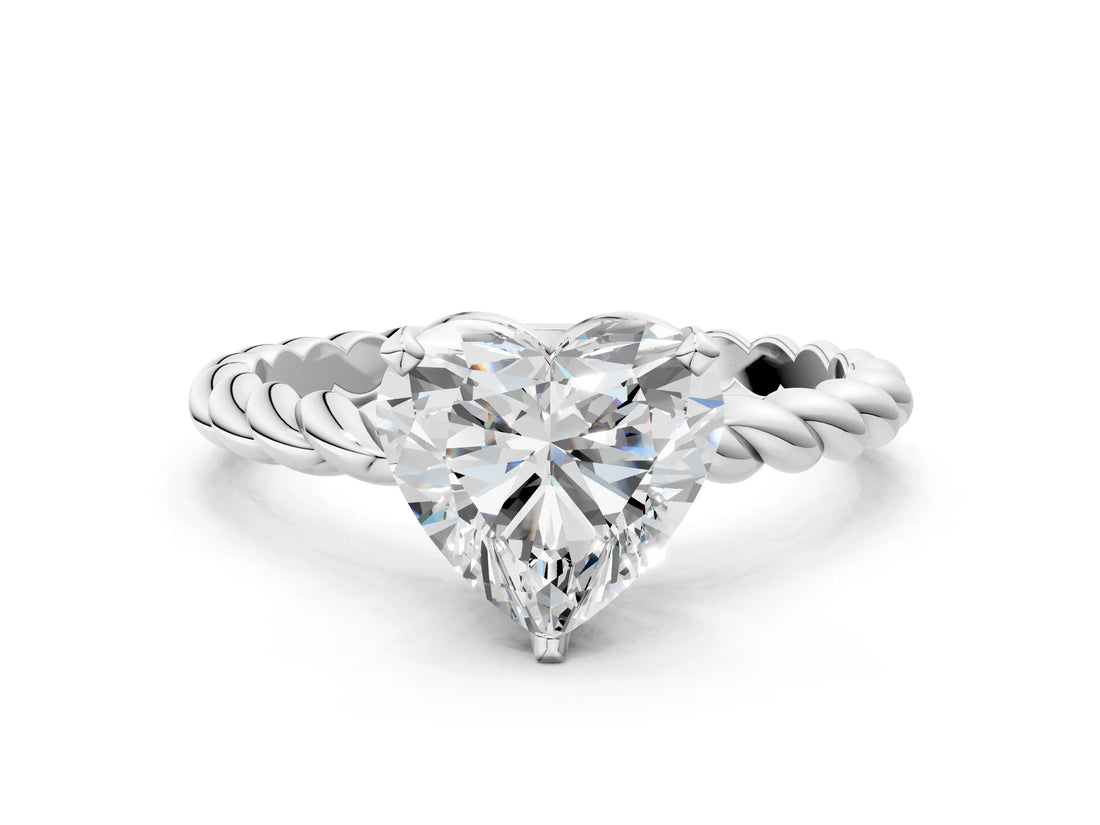 White gold Heart Cut Solitaire Twisted Band with Four-Prong Setting_157