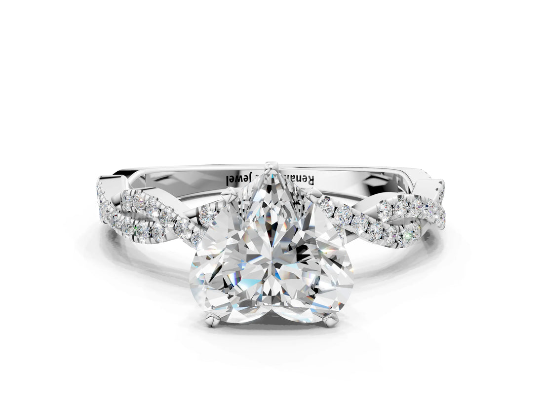 White gold Heart Cut Solitaire Twisted Pave Band with Four-Prong Setting_4