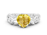White gold Heart Cut Solitaire Yellow Sapphire Leaf-Inspired Vine Band Ring with Prong Setting_24