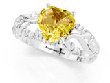 White gold Heart Cut Solitaire Yellow Sapphire Leaf-Inspired Vine Band Ring with Prong Setting_25