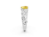 White gold Heart Cut Solitaire Yellow Sapphire Leaf-Inspired Vine Band Ring with Prong Setting_26