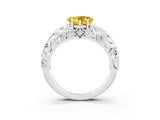 White gold Heart Cut Solitaire Yellow Sapphire Leaf-Inspired Vine Band Ring with Prong Setting_27