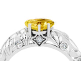 White gold Heart Cut Solitaire Yellow Sapphire Leaf-Inspired Vine Band Ring with Prong Setting_28