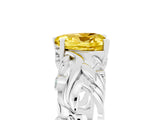 White gold Heart Cut Solitaire Yellow Sapphire Leaf-Inspired Vine Band Ring with Prong Setting_29