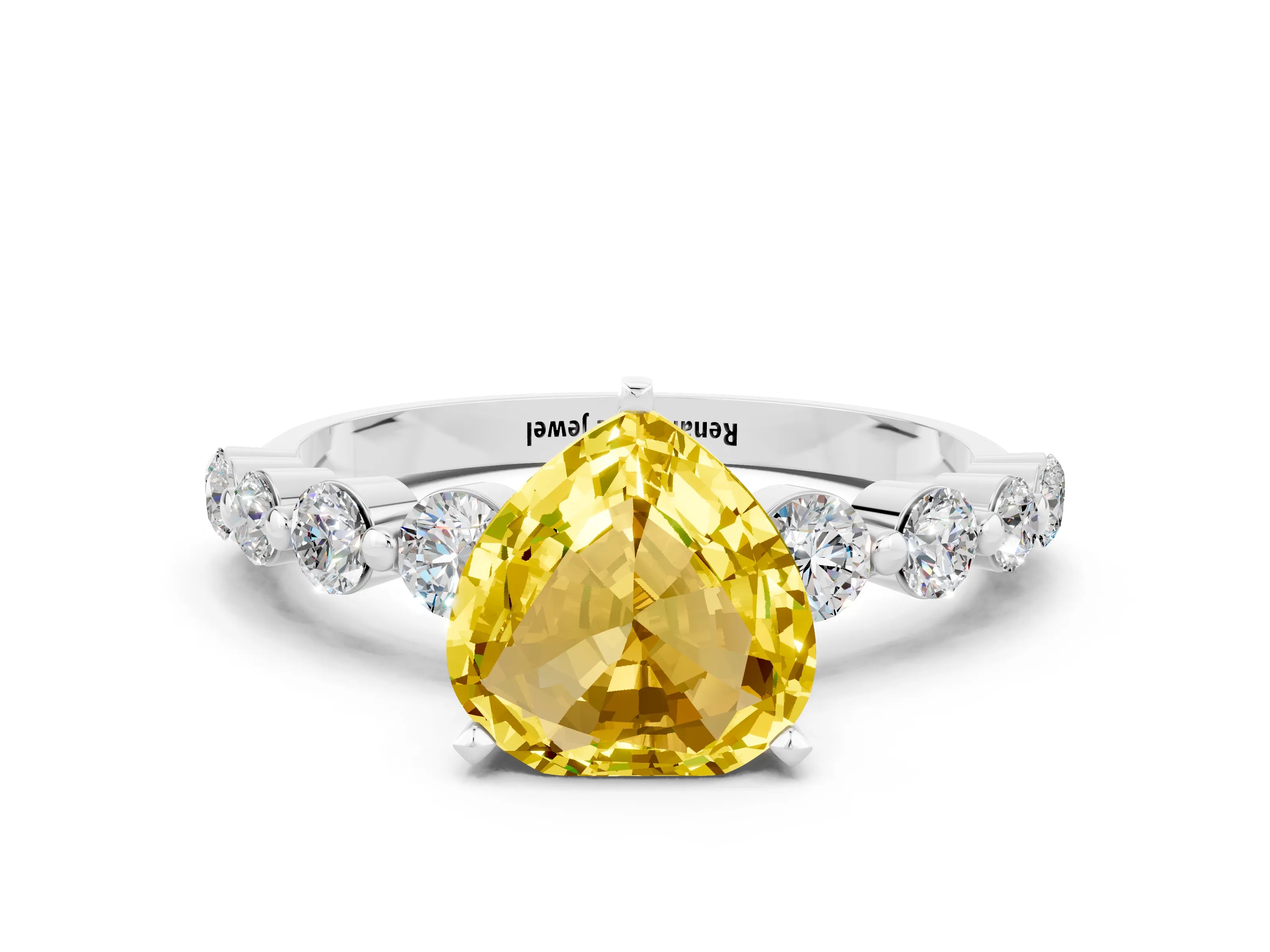 White gold Heart Cut Solitaire Yellow Sapphire Ring with Pave Band and Four-Prong Setting_24