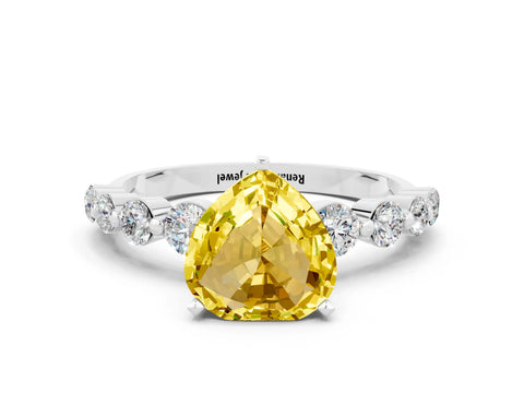 White gold Heart Cut Solitaire Yellow Sapphire Ring with Pave Band and Four-Prong Setting_24