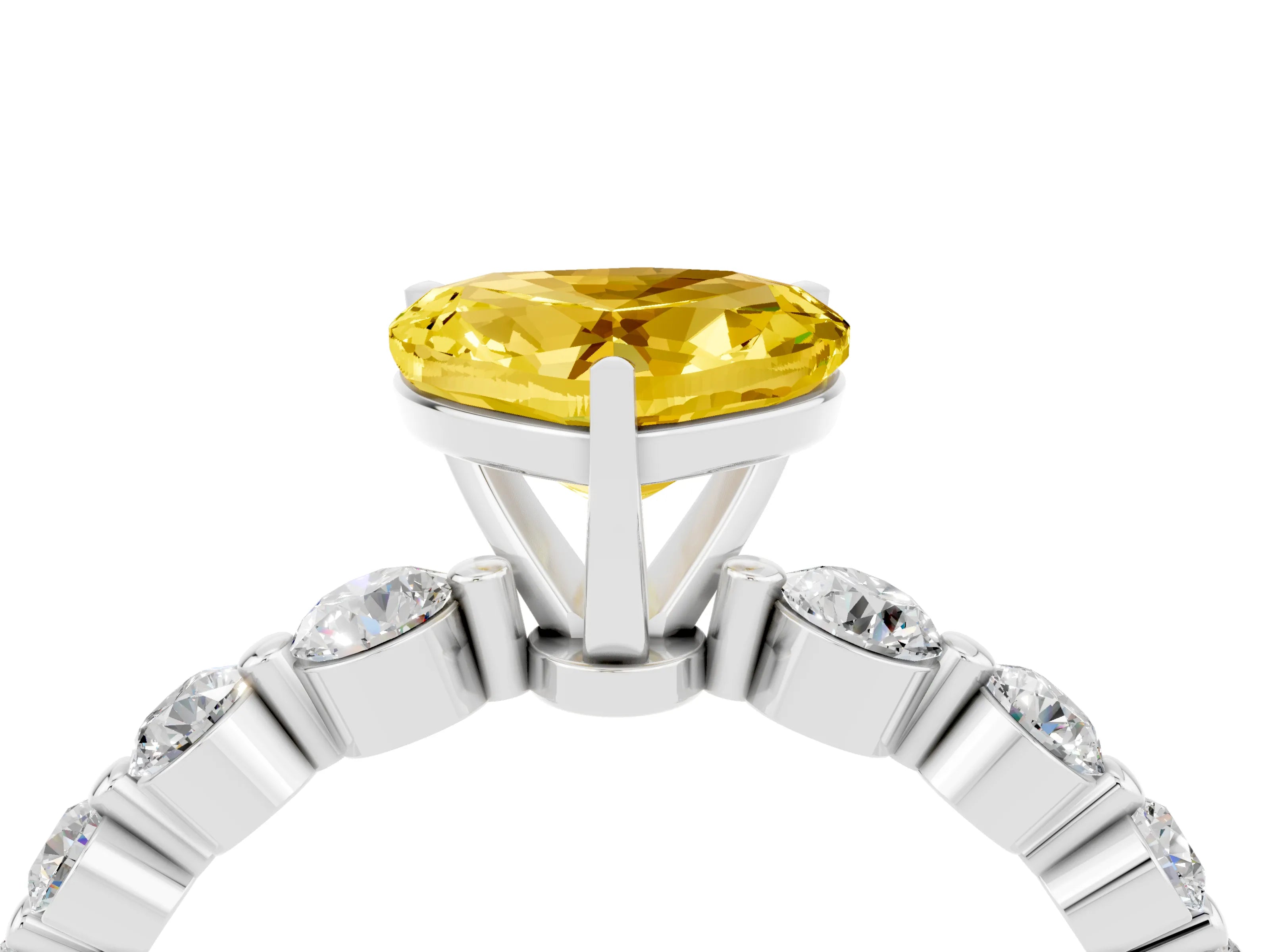 White gold Heart Cut Solitaire Yellow Sapphire Ring with Pave Band and Four-Prong Setting_28