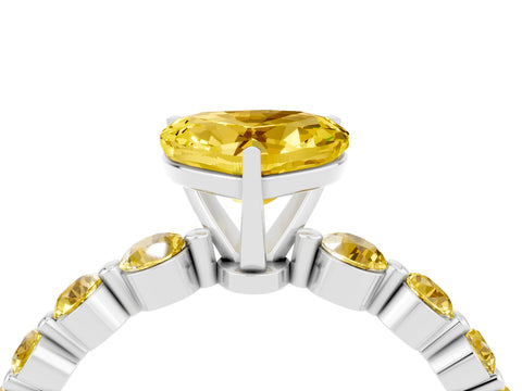 White gold Heart Cut Solitaire Yellow Sapphire Ring with Pave Band and Four-Prong Setting_4