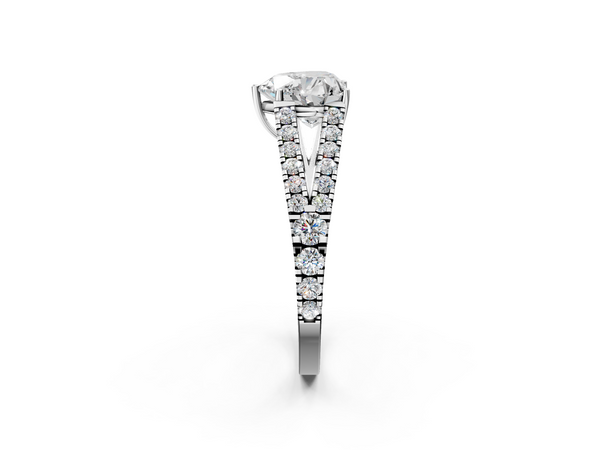 White gold Heart Cut Split Shank Pave Diamond Engagement Ring with Four-Prong Setting