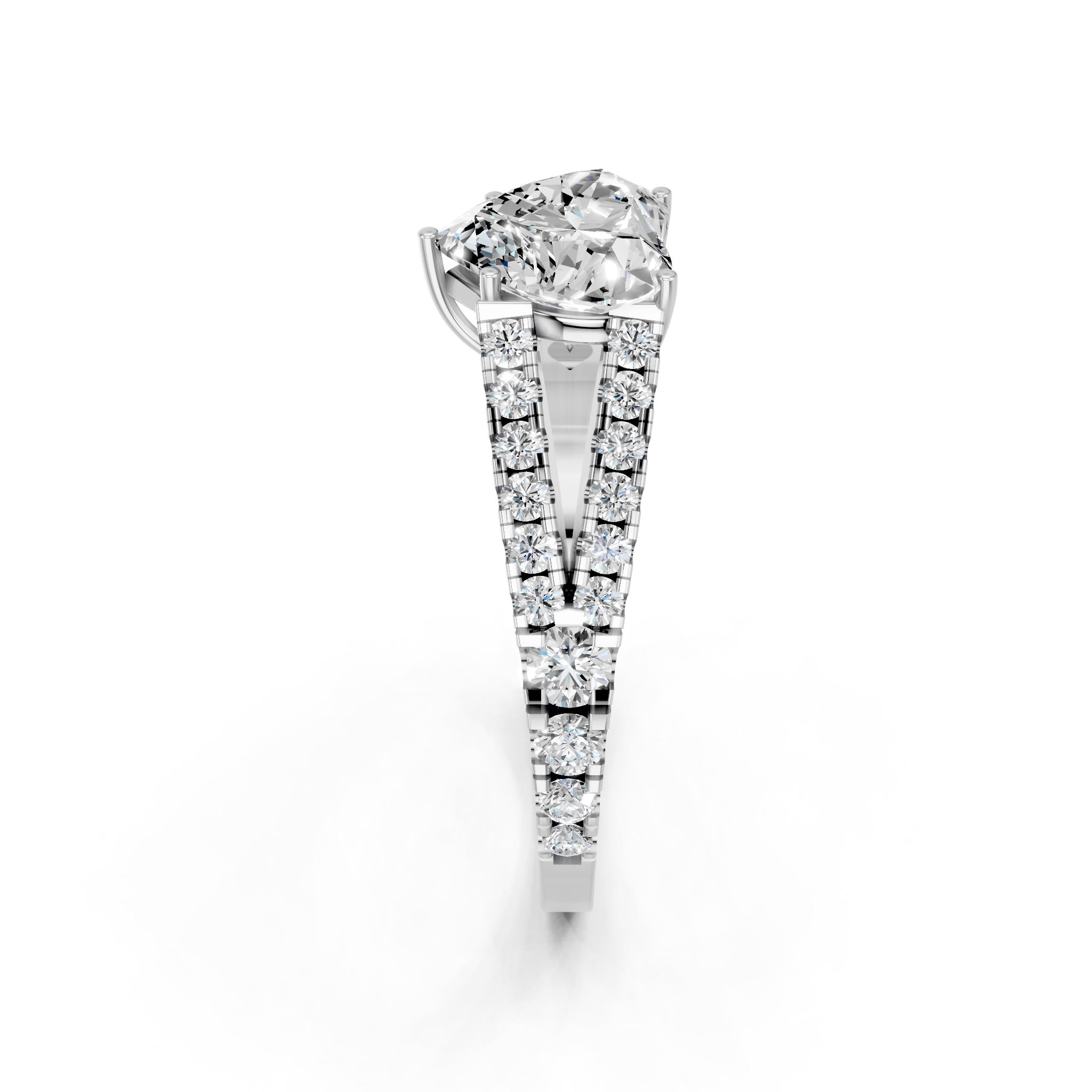 White gold Heart Cut Split Shank Pave Engagement Ring with Four-Prong Setting_10