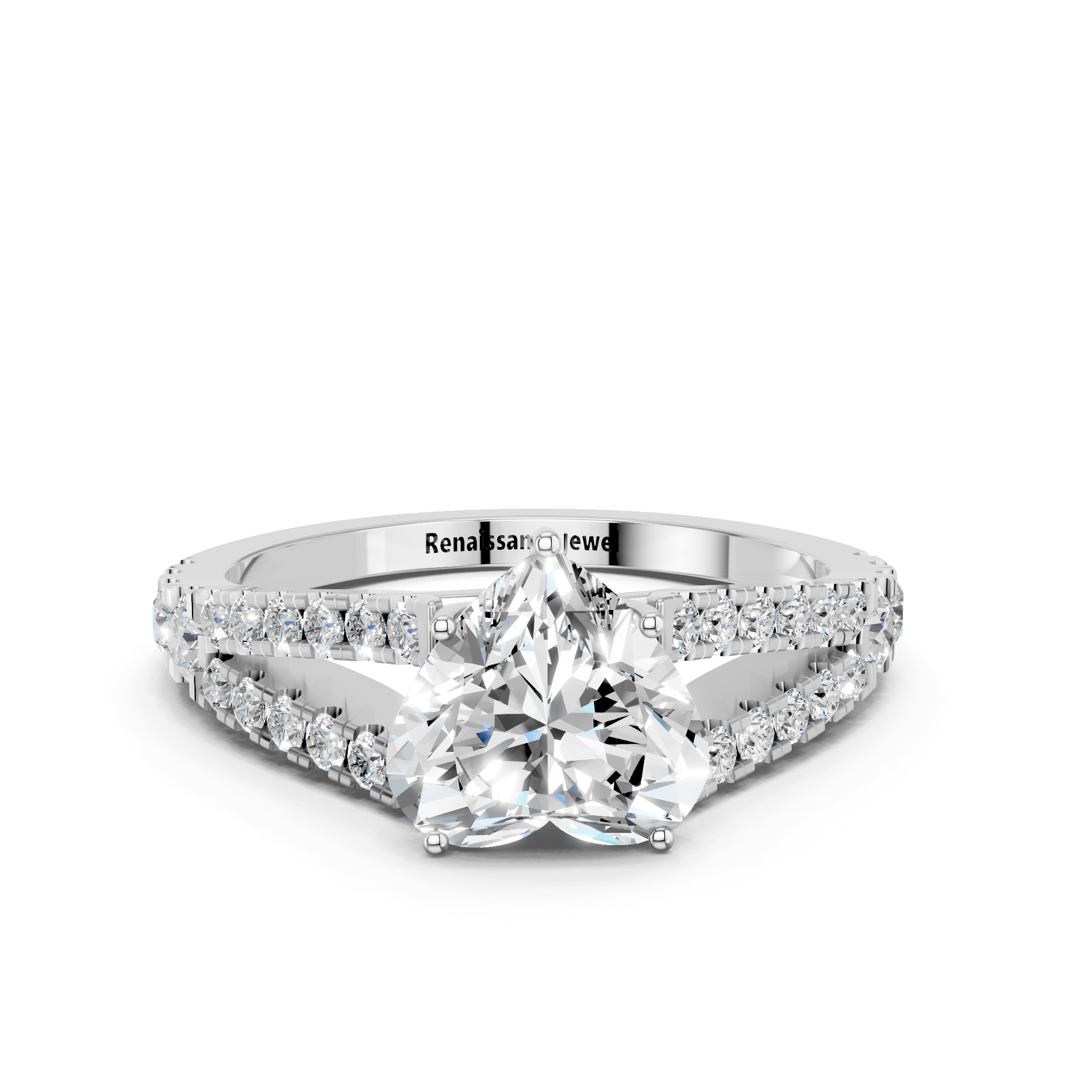 White gold Heart Cut Split Shank Pave Engagement Ring with Four-Prong Setting_17