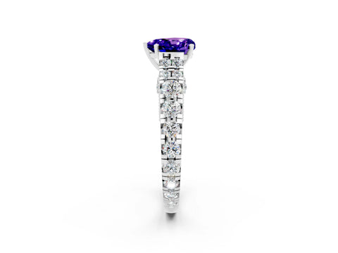 White gold Heart Cut Tanzanite Classic Solitaire Ring with Pavé Band and Four-Prong Setting_2