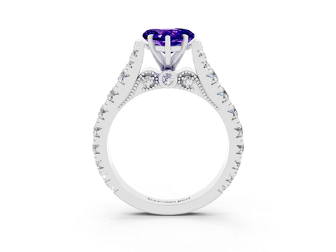 White gold Heart Cut Tanzanite Classic Solitaire Ring with Pavé Band and Four-Prong Setting_3