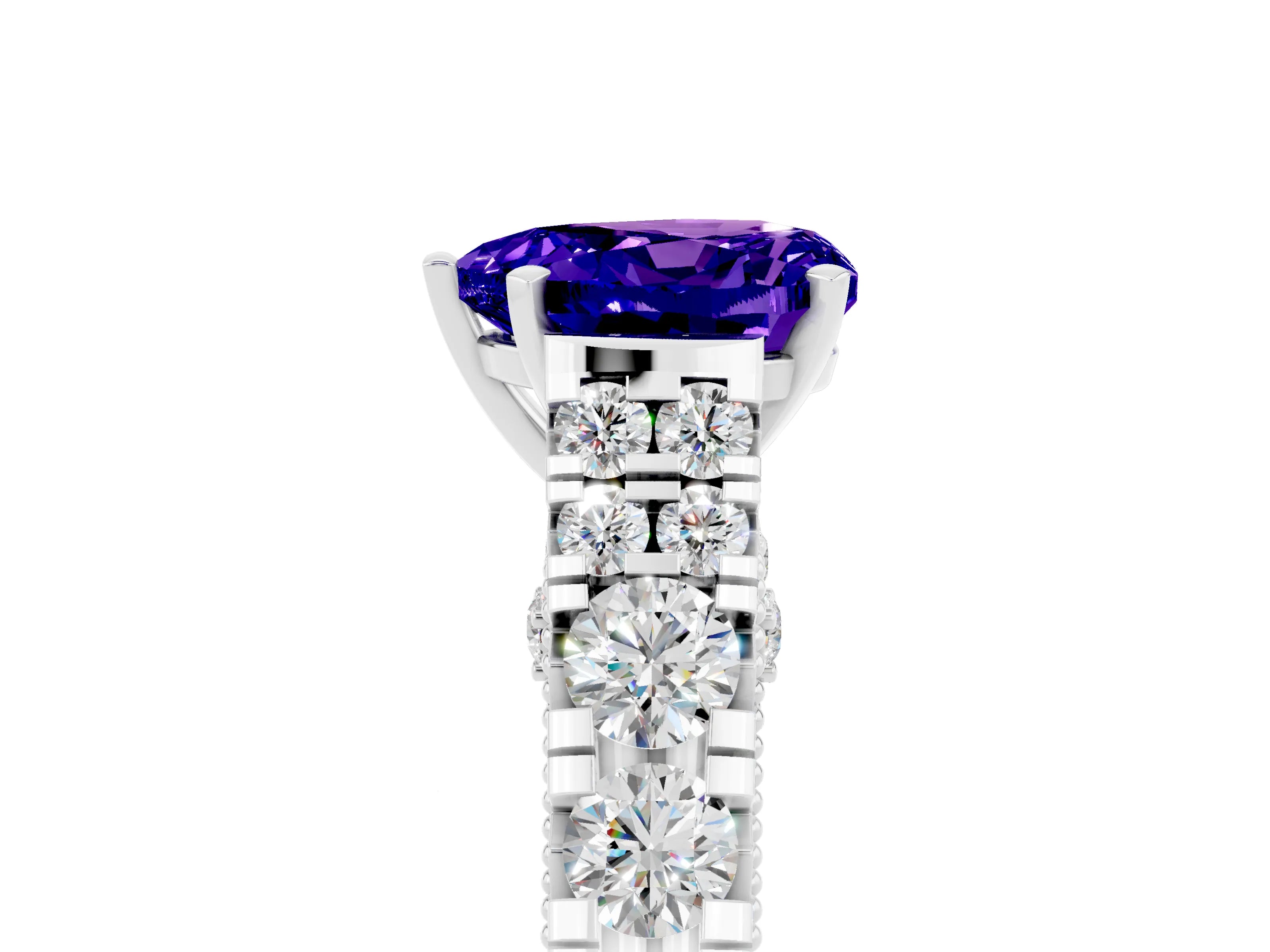 White gold Heart Cut Tanzanite Classic Solitaire Ring with Pavé Band and Four-Prong Setting_5