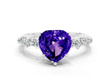 White gold Heart Cut Tanzanite Cluster Side Stone Solitaire Ring with Prong Setting_24