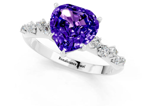 White gold Heart Cut Tanzanite Cluster Side Stone Solitaire Ring with Prong Setting_25