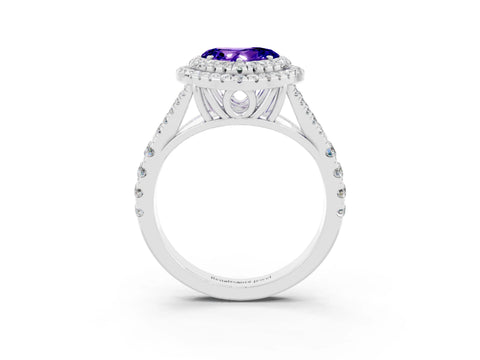 White gold Heart Cut Tanzanite Double Halo Ring with Split Shank and Prong Setting_27