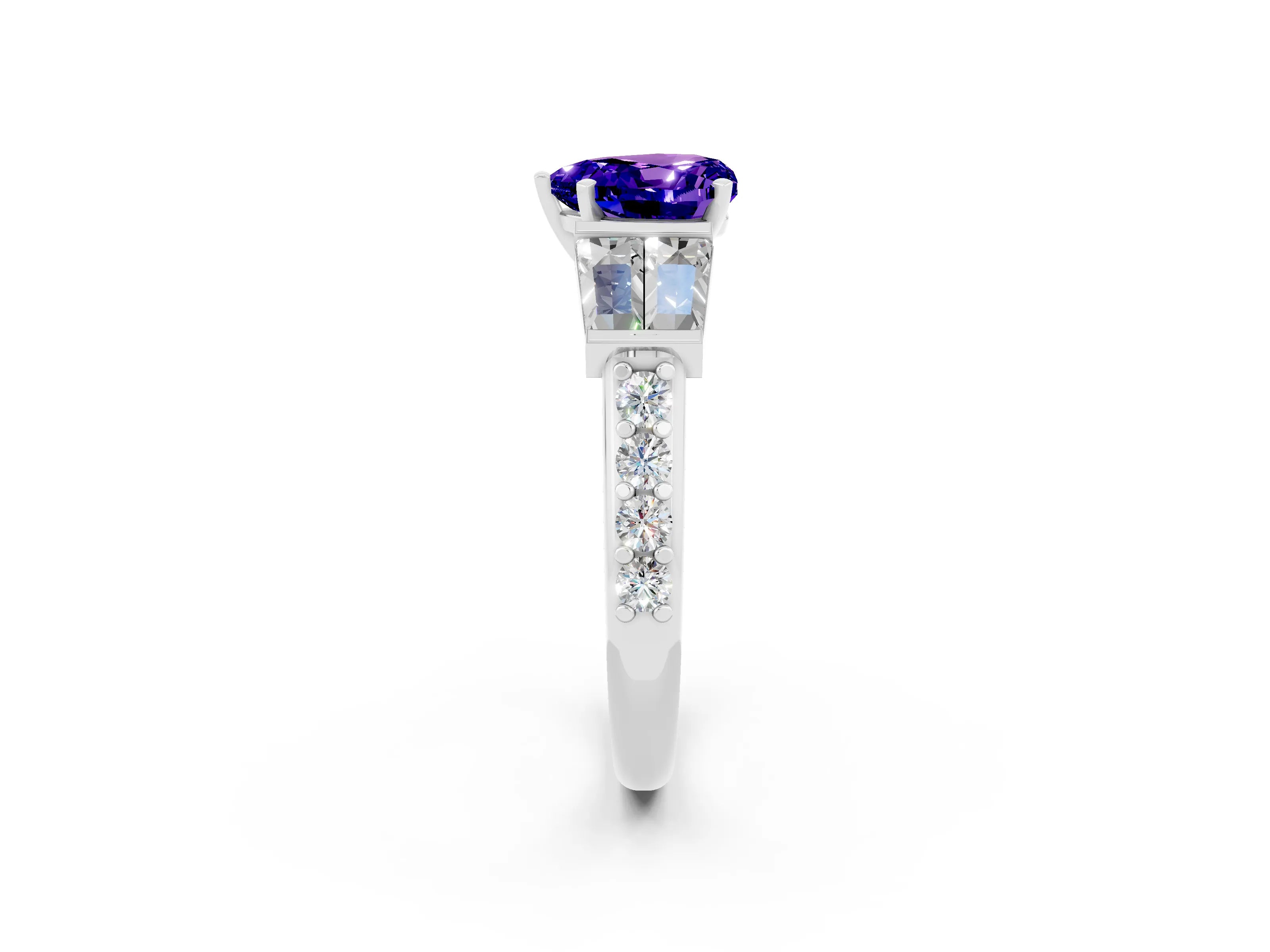 White gold Heart Cut Tanzanite Engagement Ring with Baguette Side Stones and Channel Set Band_2