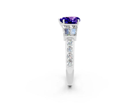 White gold Heart Cut Tanzanite Engagement Ring with Baguette Side Stones and Channel Set Band_2