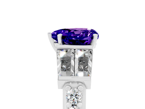 White gold Heart Cut Tanzanite Engagement Ring with Baguette Side Stones and Channel Set Band_5