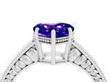 White gold Heart Cut Tanzanite Engagement Ring with Milgrain Channel Set Band and Prong Setting_4