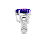 White gold Heart Cut Tanzanite Engagement Ring with Milgrain Channel Set Band and Prong Setting_5
