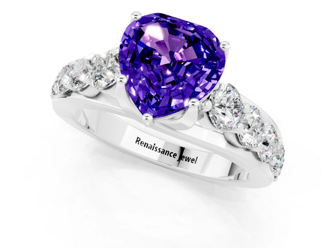 White gold Heart Cut Tanzanite Engagement Ring with Pavé Band and Four-Prong Setting_1
