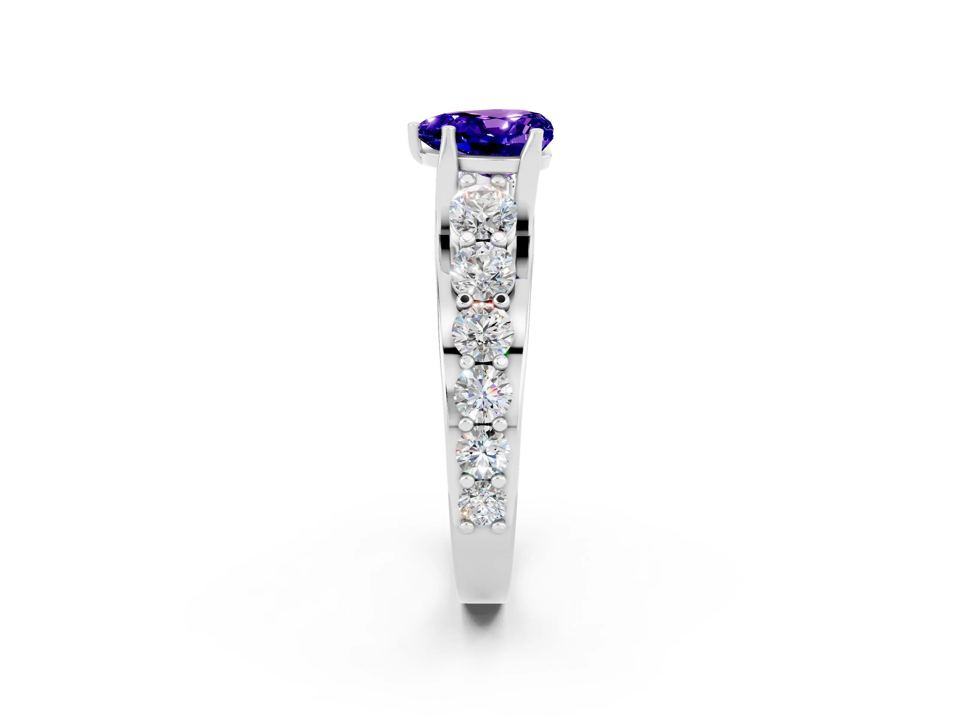 White gold Heart Cut Tanzanite Engagement Ring with Pavé Band and Four-Prong Setting_2