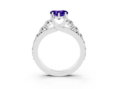 White gold Heart Cut Tanzanite Engagement Ring with Pavé Band and Four-Prong Setting_3