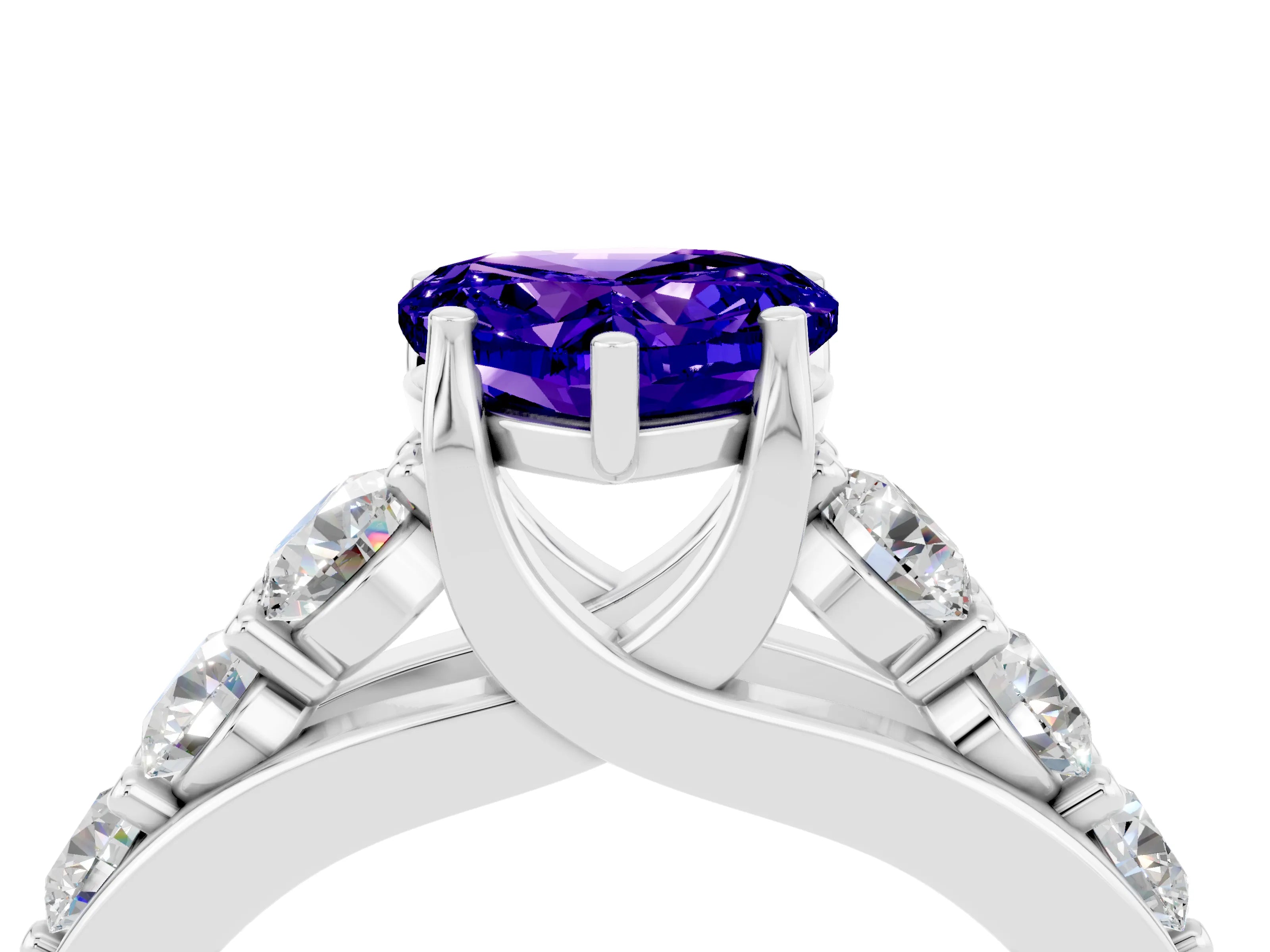 White gold Heart Cut Tanzanite Engagement Ring with Pavé Band and Four-Prong Setting_4
