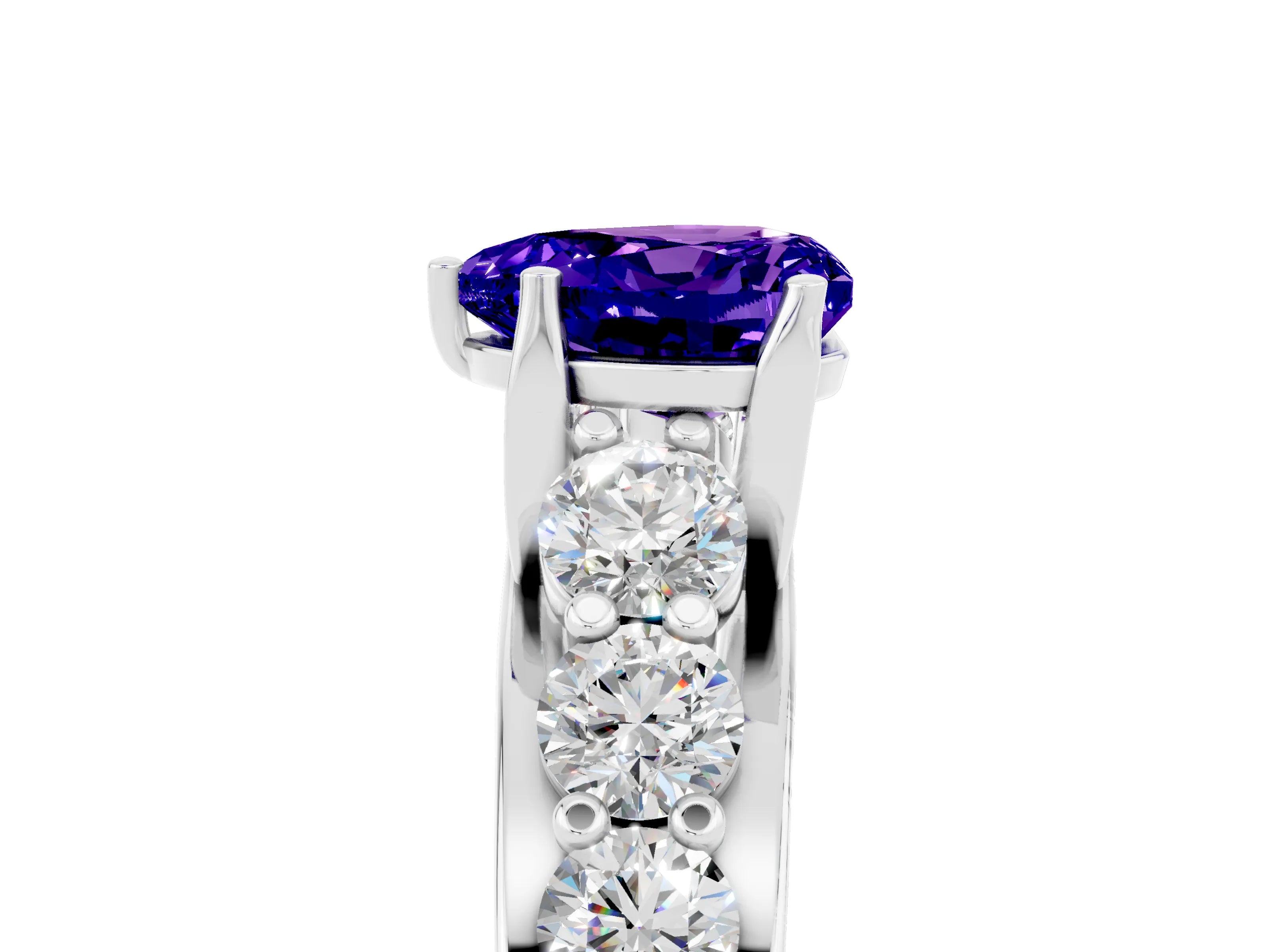 White gold Heart Cut Tanzanite Engagement Ring with Pavé Band and Four-Prong Setting_5