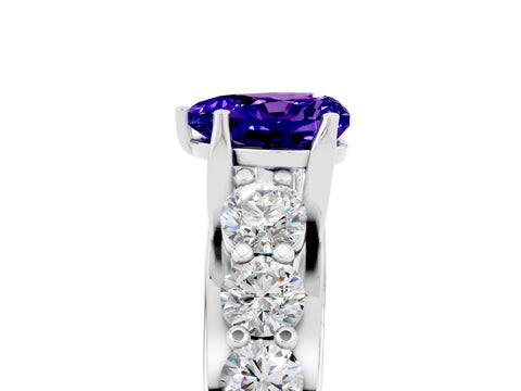 White gold Heart Cut Tanzanite Engagement Ring with Pavé Band and Four-Prong Setting_5
