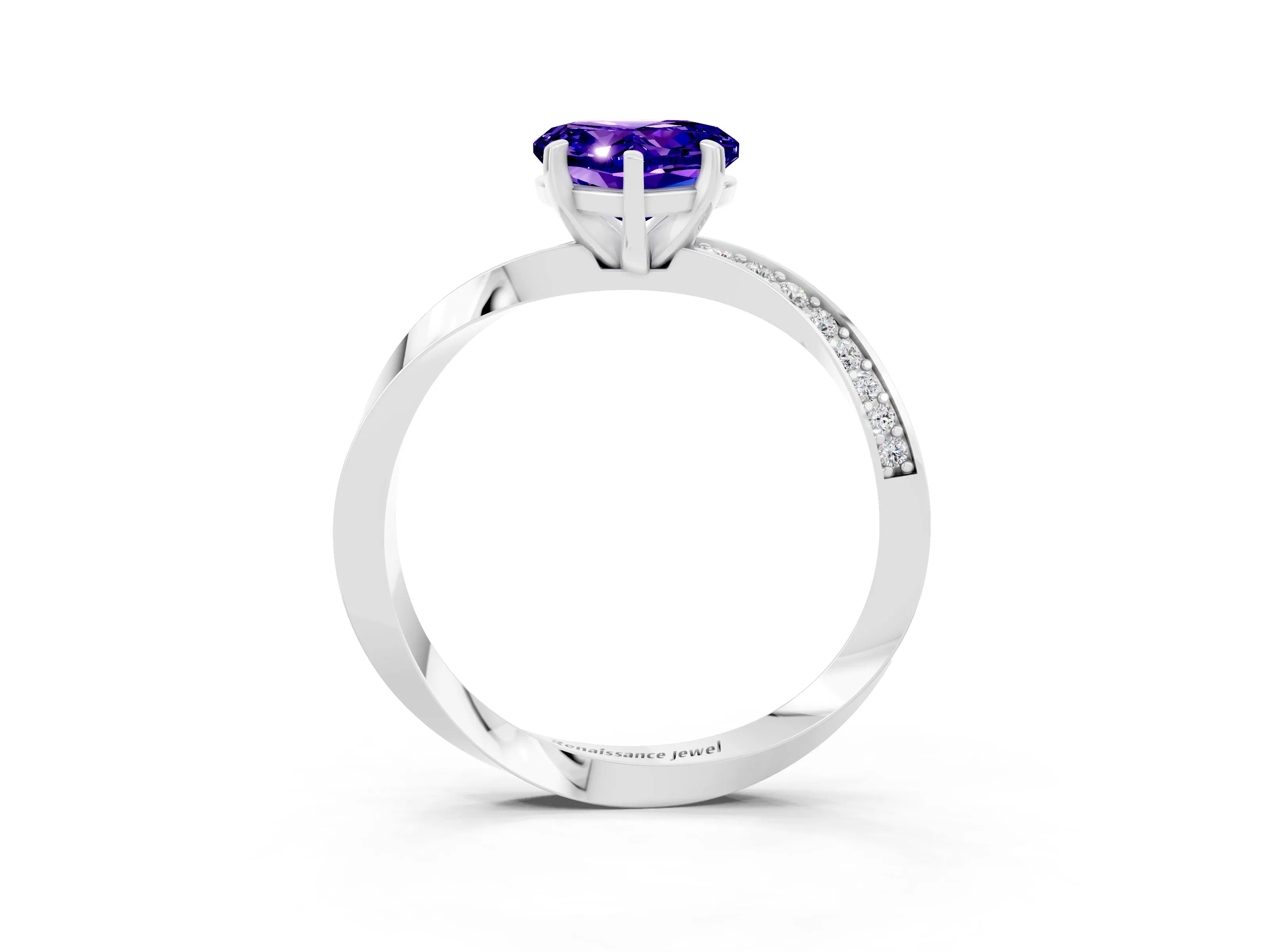 White gold Heart Cut Tanzanite Engagement Ring with Side Stone Accents and Four-Prong Setting_27