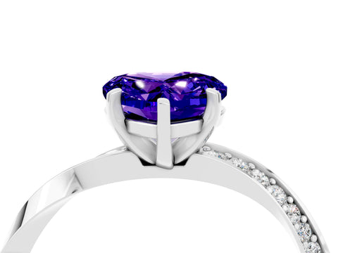 White gold Heart Cut Tanzanite Engagement Ring with Side Stone Accents and Four-Prong Setting_28